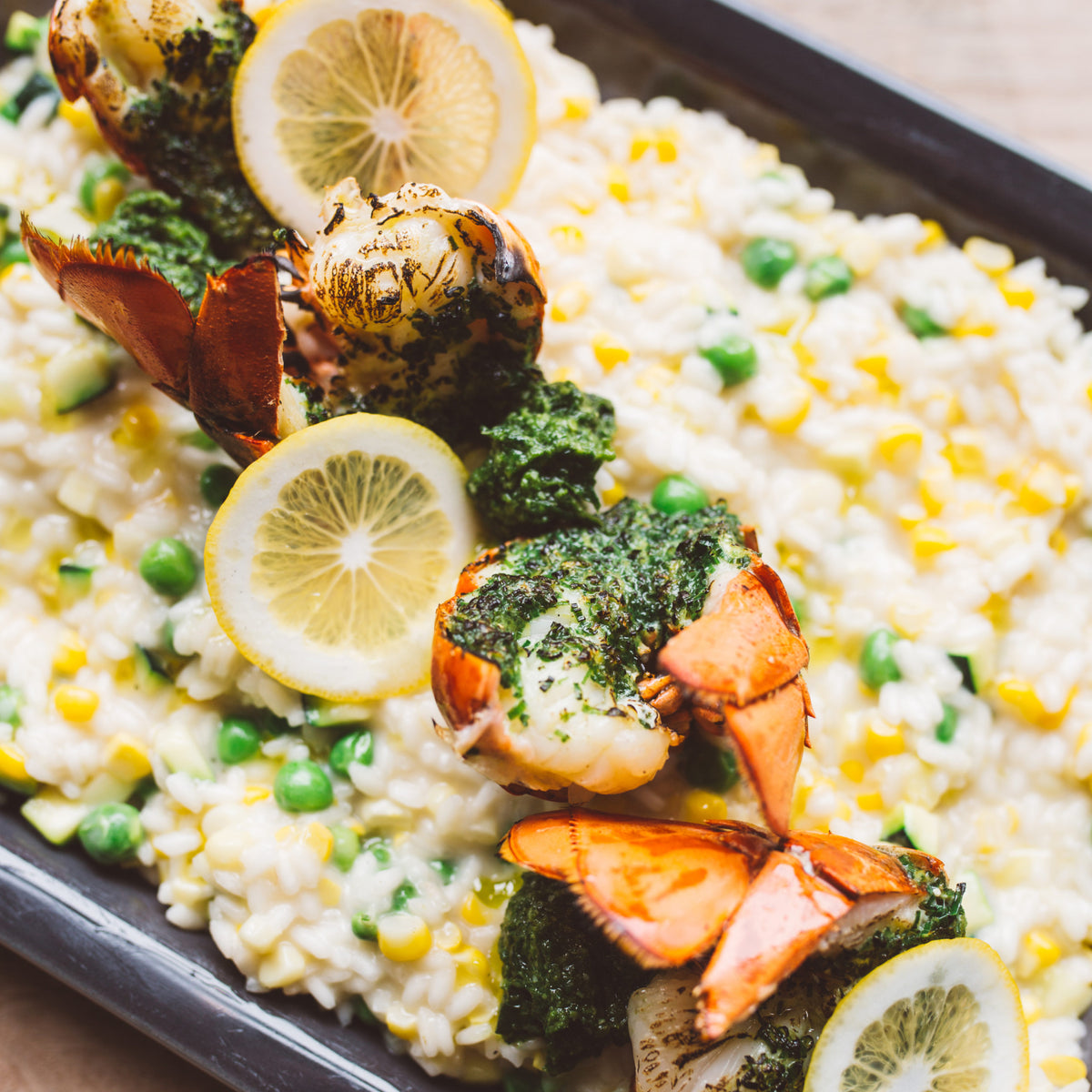 Lobster Tails with Summer Risotto &amp; Fresh Pesto