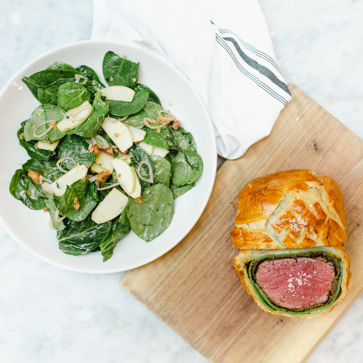 Beef Wellington with Warm Spinach Salad